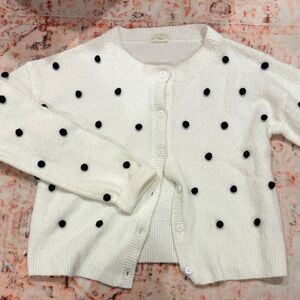 Hem & Thread White Cardigan with Black Polka Dots